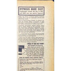 Citadel Press "Hypnosis Made Easy Booklet Free" Vintage Print Ad 1956